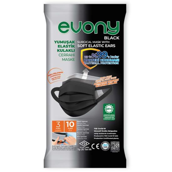 EVONY YUMUŞAK ELASTİK KULAKLI CERRAHİ SİYAH MASKE 10’’LU