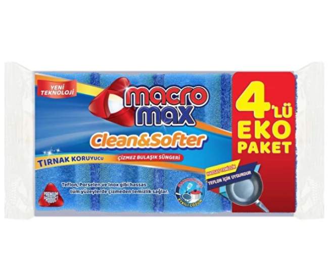 MACRO MAX ÇİZMEZ BULAŞIK SÜNGERİ EKO PAKET 4’LÜ