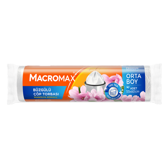 MACRO MAX BÜZGÜLÜ ÇÖP POŞETİ MANOLYA KOKULU ORTA BOY 10 ADET 55*60 CM