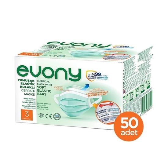 EVONY YUMUŞAK ELASTİK KULAKLI CERRAHİ MASKE 50’Lİ YEŞİL